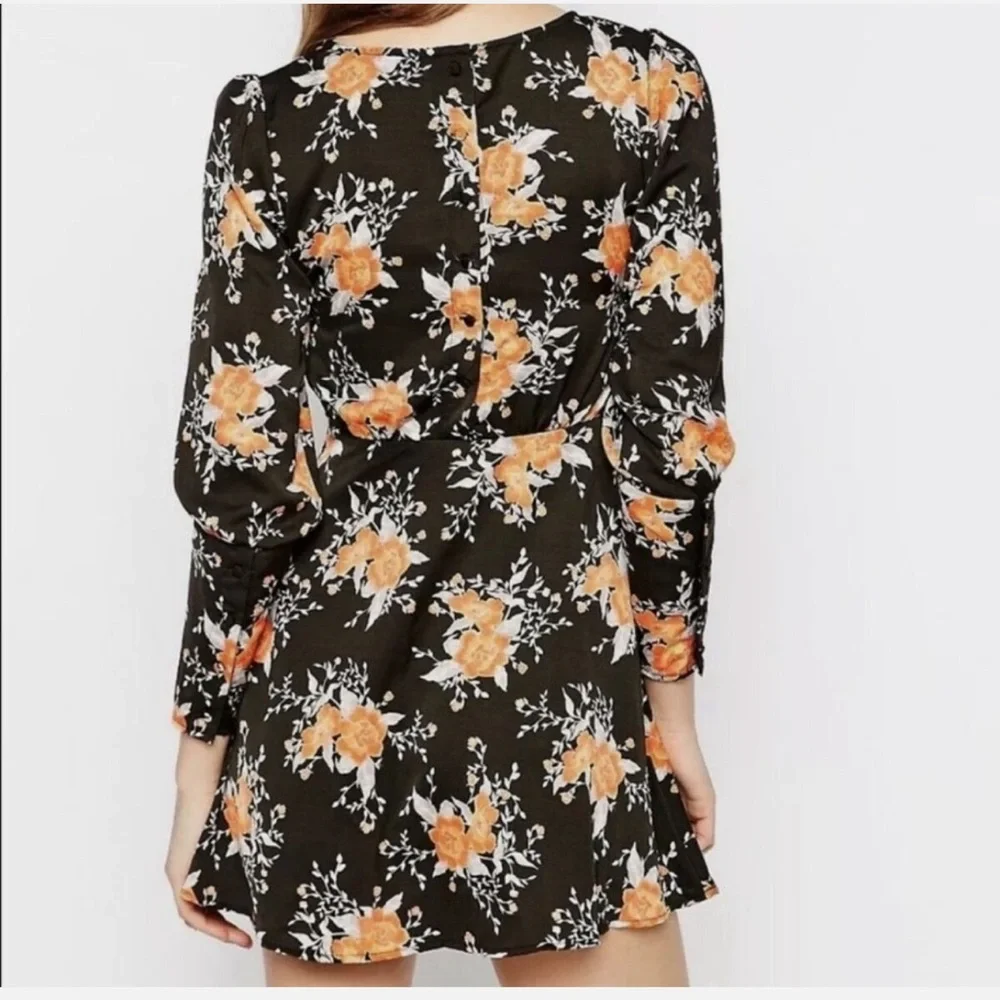 Free People- Parker Dress, black/orange/silver floral long size 4 - Picture 2 of 10